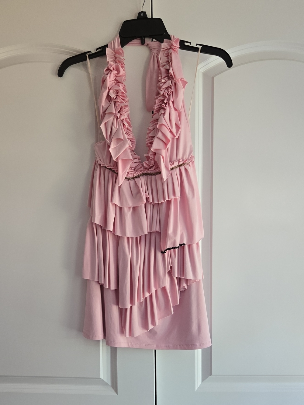 Ruffled Halter Slip Dress - Pink